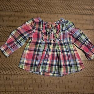 Ralph Lauren Plaid Ruffle Front Shirt - Kids